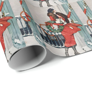 Vintage Christmas Doorstep Illustration Geschenkpapier