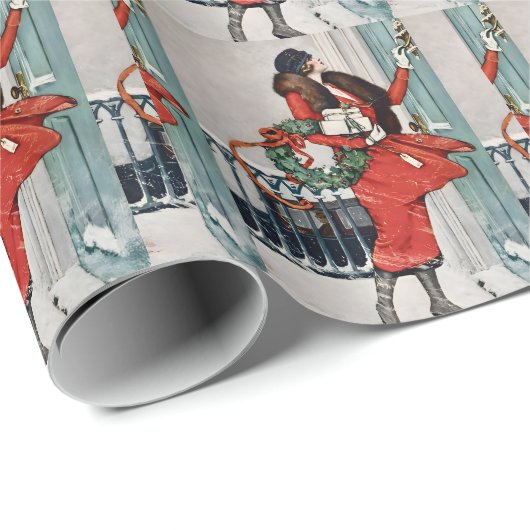 Vintage Christmas Doorstep Illustration Geschenkpapier (Rolleneckpunkt)
