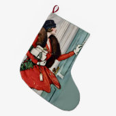 Vintage Christmas Doorstep Illustration Großer Weihnachtsstrumpf (Vorderansicht (hängend))