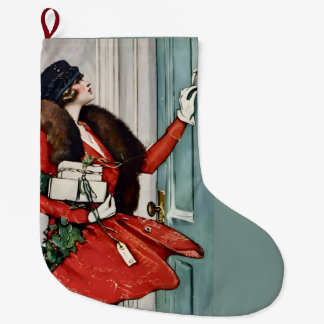 Vintage Christmas Doorstep Illustration Großer Weihnachtsstrumpf