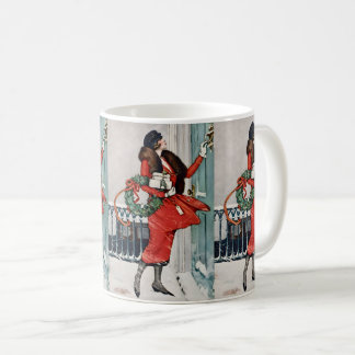 Vintage Christmas Doorstep Illustration Kaffeetasse