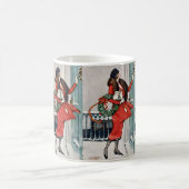 Vintage Christmas Doorstep Illustration Kaffeetasse (Mittel)