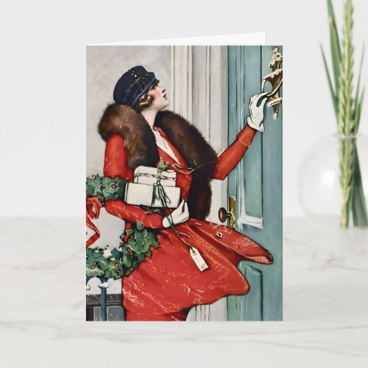Vintage Christmas Doorstep Illustration Karte (Vorderseite)