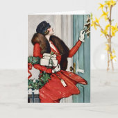 Vintage Christmas Doorstep Illustration Karte (Gelbe Blume)