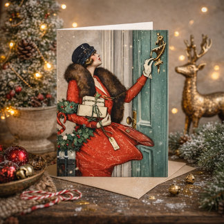 Vintage Christmas Doorstep Illustration Karte
