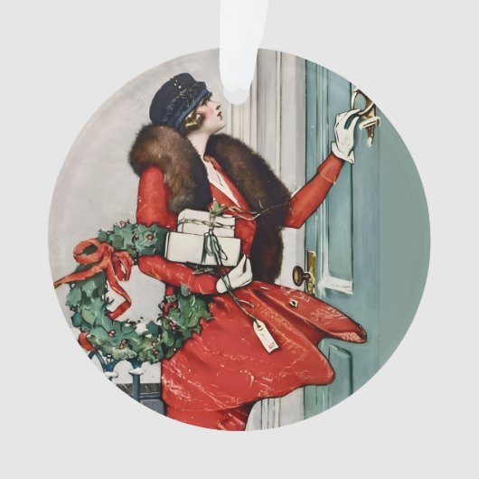 Vintage Christmas Doorstep Illustration Ornament (Vorderseite)