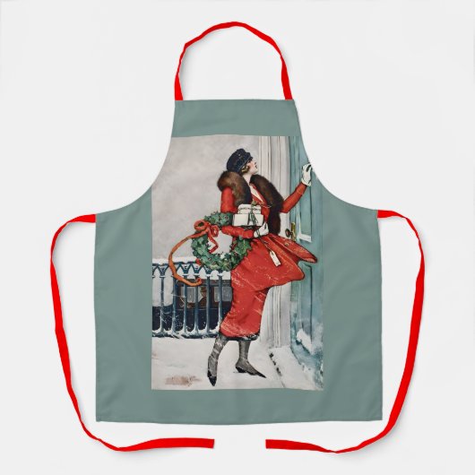 Vintage Christmas Doorstep Illustration Schürze (Vorderseite)