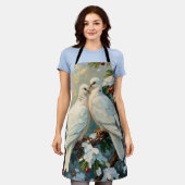 Vintage Christmas Doves on Snowy Evergreen Branch Schürze (Getragen)