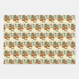 Vintage Christmas Eichhörnchen Geschenkpackung Var Geschenkpapier Set
