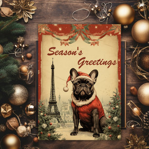 Vintage Christmas Eiffel Tower French Bulldog Feiertagskarte