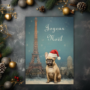 Vintage Christmas Eiffel Tower French Bulldog Feiertagskarte