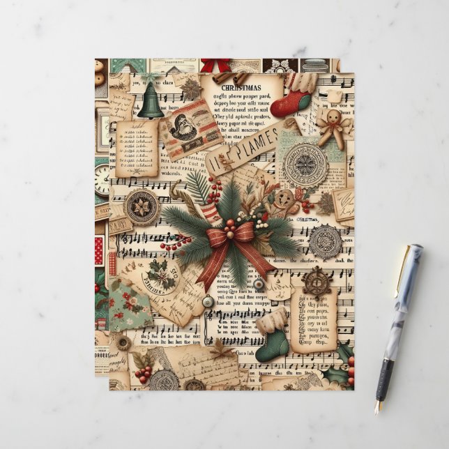 Vintage Christmas Ephemera Scrapbook Paper (Vorderseite/Rückseite Beispiel)