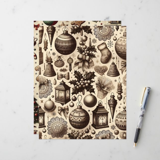 Vintage Christmas Ephemera Scrapbook Paper (Vorderseite/Rückseite Beispiel)