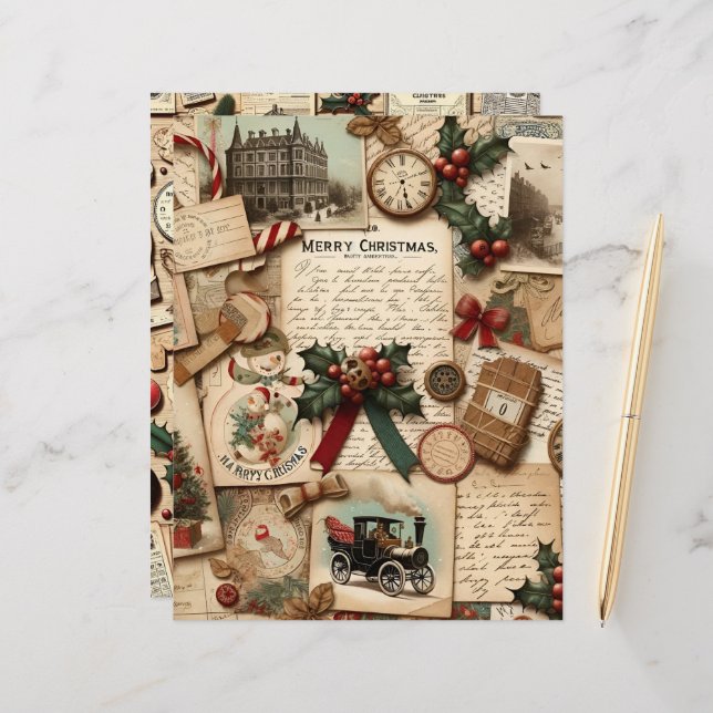 Vintage Christmas Ephemera Scrapbook Paper (Vorderseite/Rückseite Beispiel)