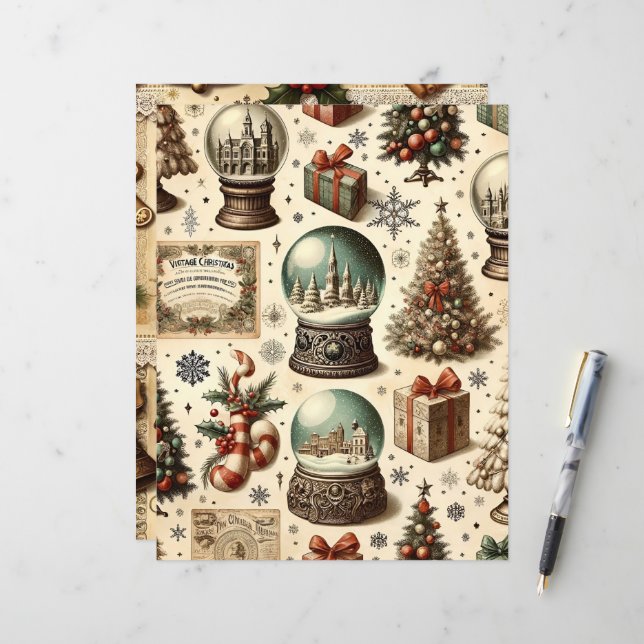 Vintage Christmas Ephemera Scrapbook Paper (Vorderseite/Rückseite Beispiel)
