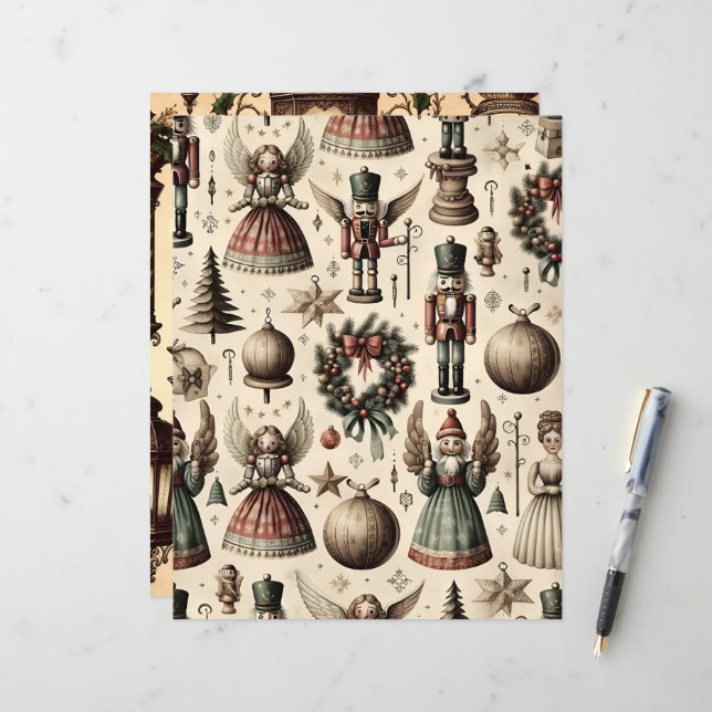 Vintage Christmas Ephemera Scrapbook Paper (Vorderseite/Rückseite Beispiel)