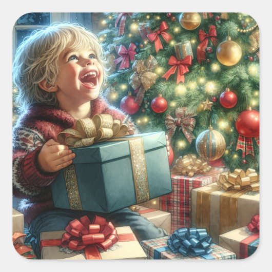 Vintage Christmas Eve Joy Quadratischer Aufkleber (Vorderseite)