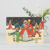 Vintage Christmas Family Singen Carols Einladung (Stehend Vorderseite)