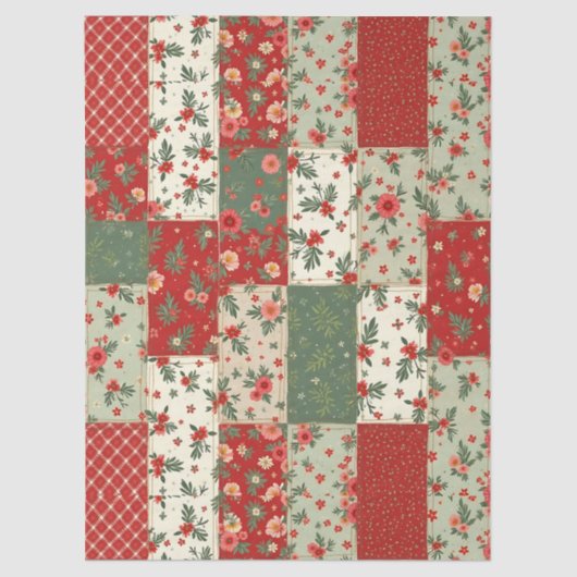 Vintage Christmas Floral Quilt Pattern Decoupage  Seidenpapier (Vorderseite)