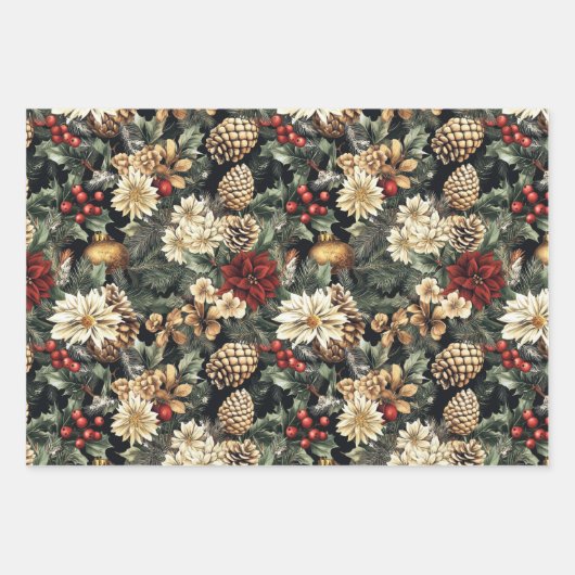 Vintage Christmas Florals Geschenkpapier Set (Vorderseite)