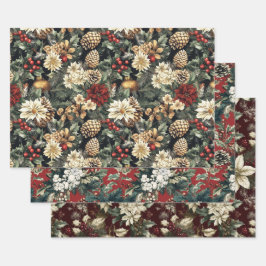 Vintage Christmas Florals Geschenkpapier Set