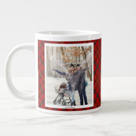 Vintage Christmas Gift 2 Photo Trendy Red Plaid  Jumbo-Tasse