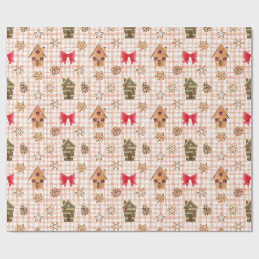 Vintage Christmas Gingham Pattern Geschenkpapier (Flach)