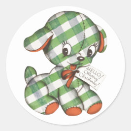 Vintage Christmas Gingham Puppy Dog Stufftier Runder Aufkleber