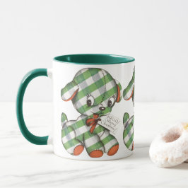 Vintage Christmas Gingham Puppy Dog Stufftier Tasse