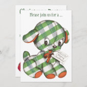 Vintage Christmas Gingham Puppy Party Einladung (Vorne/Hinten)