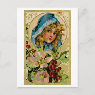 Vintage Christmas Girl Feiertagspostkarte