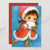 Vintage Christmas Girl Ice Skaten Feiertagskarte (Vorne/Hinten)