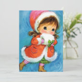 Vintage Christmas Girl Ice Skaten Feiertagskarte (Stehend Vorderseite)