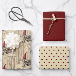 Vintage Christmas Gnome Holiday Geschenkpapier Set