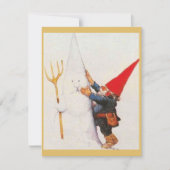 Vintage Christmas Gnome Making Snowman Feiertagskarte (Vorderseite)