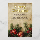 Vintage Christmas Gold Foil Invitation Card Folieneinladung (Vorderseite)