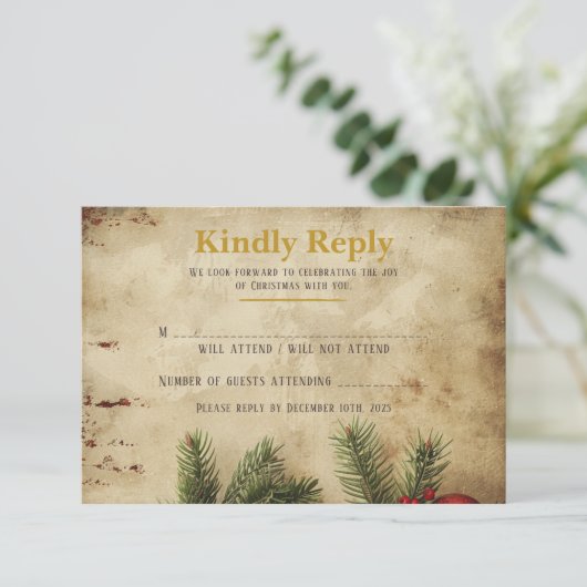 Vintage Christmas Gold RSVP Card | Elegant (Stehend Vorderseite)
