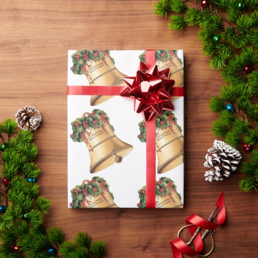 Vintage Christmas Golden Bells, Season's Greetings Geschenkpapier (Feiertagsgeschenk)