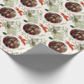 Vintage Christmas Greenery Muster Foto Geschenkpapier (Ecke)