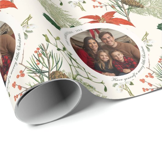 Vintage Christmas Greenery Muster Foto Geschenkpapier (Rolleneckpunkt)
