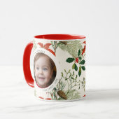 Vintage Christmas Greenery Muster Foto Tasse (Vorderseite Links)