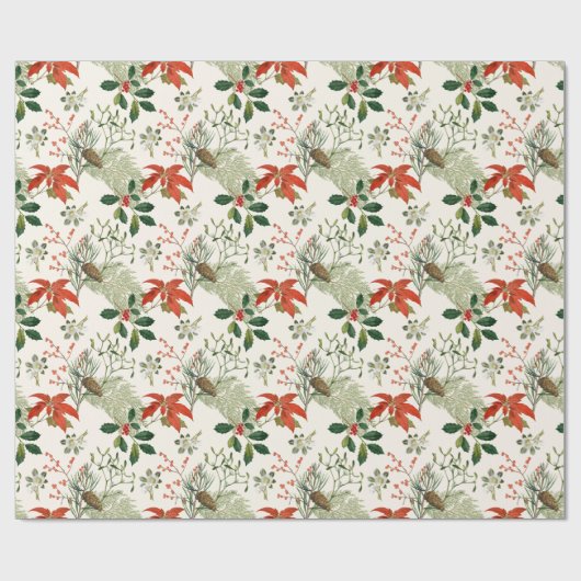 Vintage Christmas Greenery Pattern Geschenkpapier (Flach)