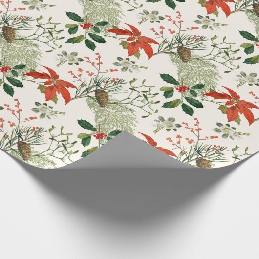 Vintage Christmas Greenery Pattern Geschenkpapier (Ecke)