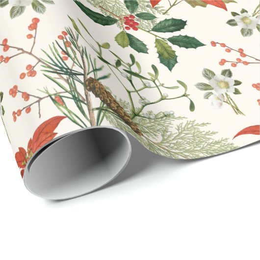 Vintage Christmas Greenery Pattern Geschenkpapier (Rolleneckpunkt)