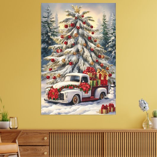 Vintage Christmas Greeting Card – Majestic Snow- Leinwanddruck (Insitu (Wohnzimmer))