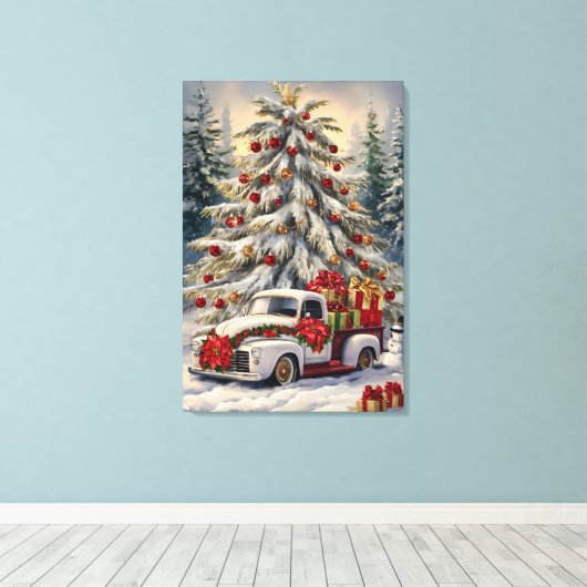 Vintage Christmas Greeting Card – Majestic Snow- Leinwanddruck (Insitu (Holzboden))
