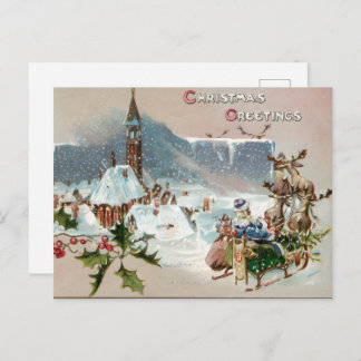Vintage CHRISTMAS GREETINGS with Santa on Sleigh Postkarte