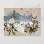 Vintage CHRISTMAS GREETINGS with Santa on Sleigh Postkarte (Vorderseite)