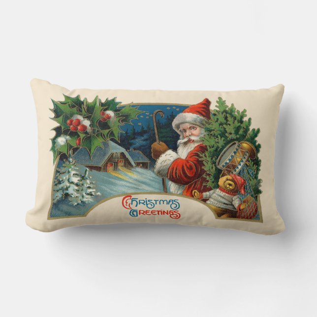 Vintage Christmas Greetinog Pillow Lendenkissen (Vorderseite)
