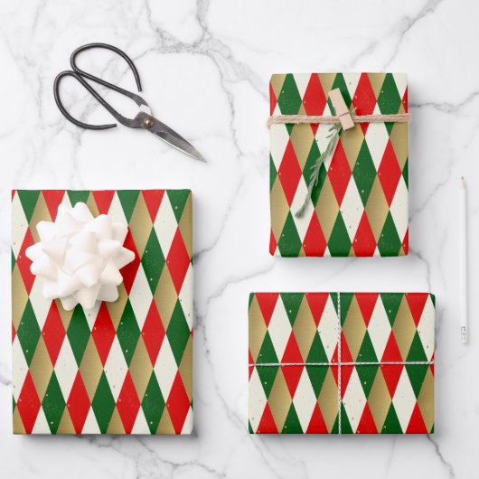 Vintage Christmas Harlequin Diamonds Geschenkpapier Set (Vorderseite)